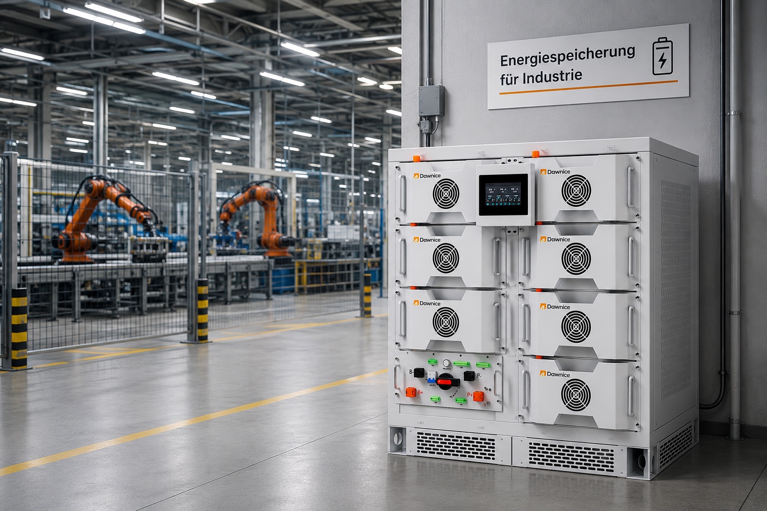 Illustrative Anwendungsszene für den 112-kWh-Gewerbespeicher
