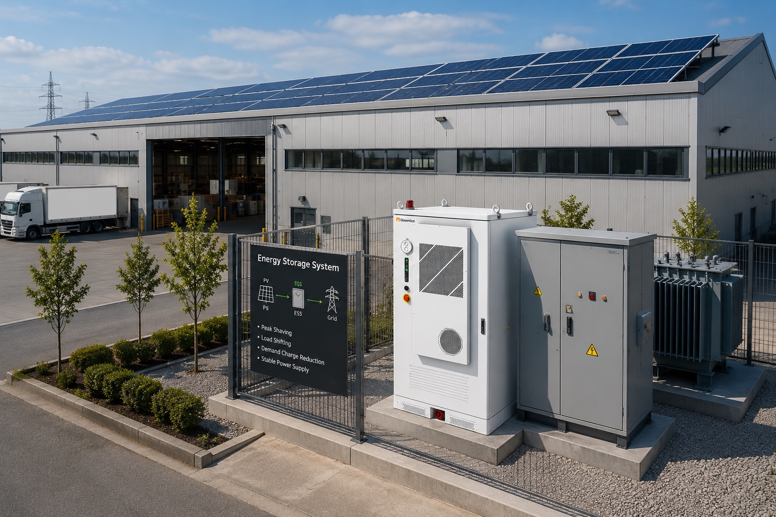 Illustrative Anwendungsszene für das 125-kW-265-kWh-Peak-Shaving-System