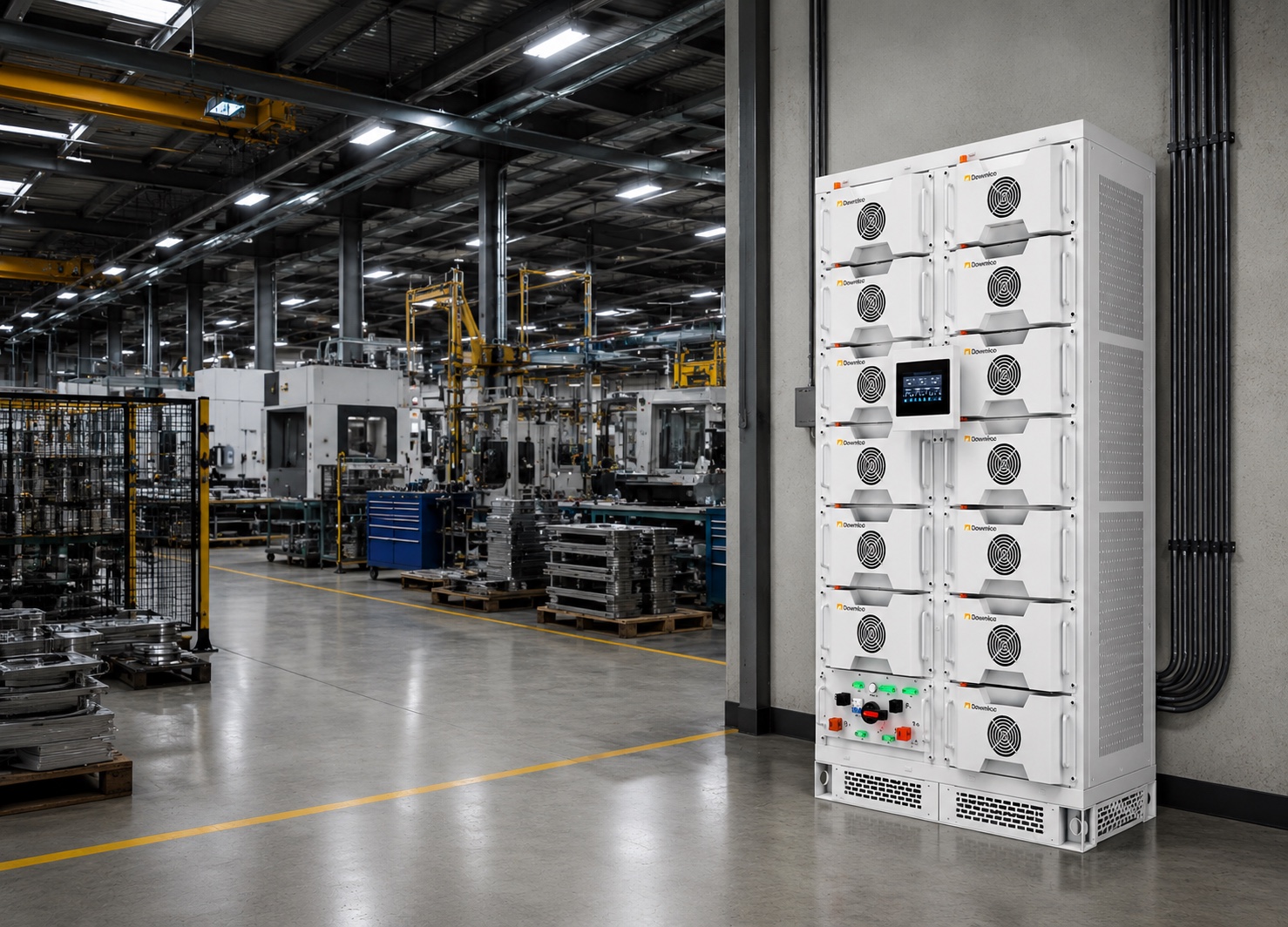 Illustrative Anwendungsszene für den 225-kWh-Gewerbespeicher