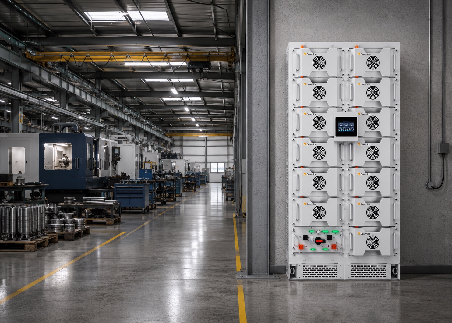 Illustrative Beratungsszene für den 225-kWh-Gewerbespeicher